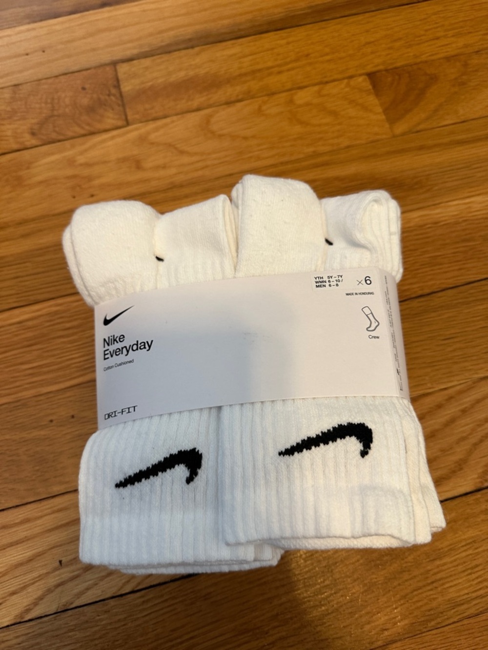 Nike White Crew Athletic Socks with Black Swoosh - Pack of 6